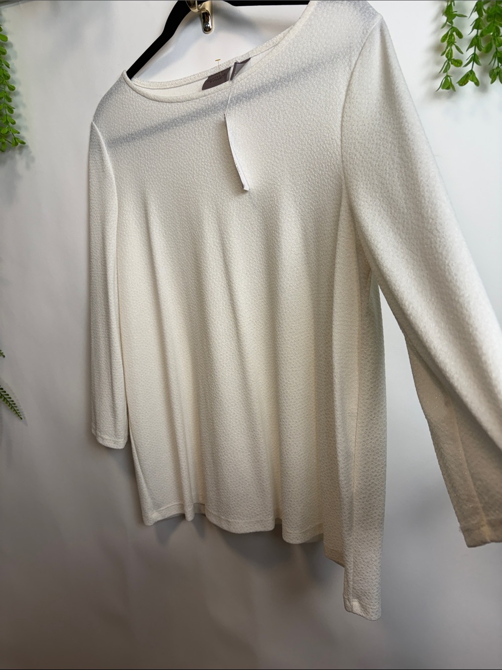 Chico's Cream Textured Long Sleeve Knit Top